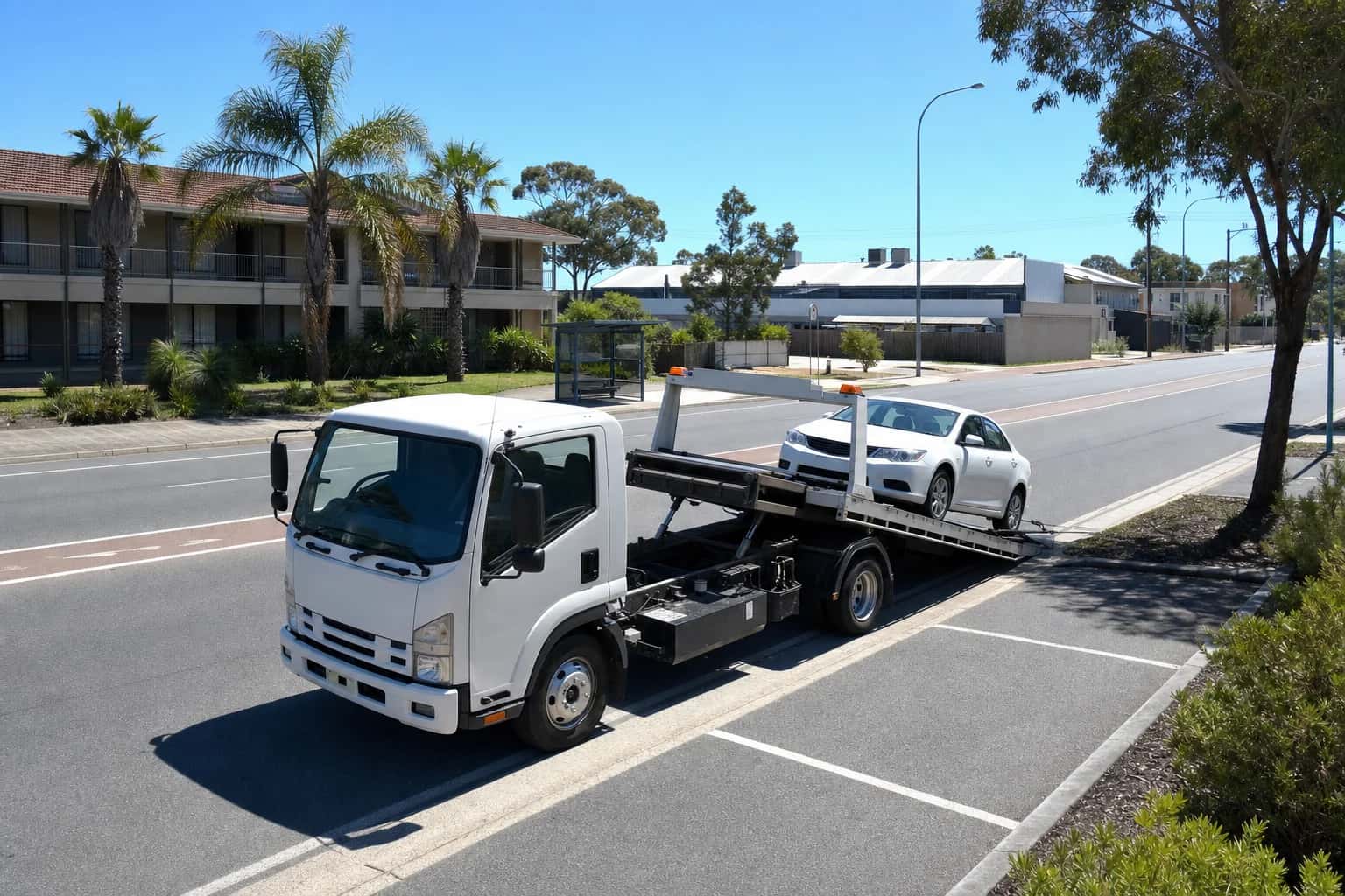 Quokka Towing tilt tray tow truck on a job in Belmont, Western Australia
