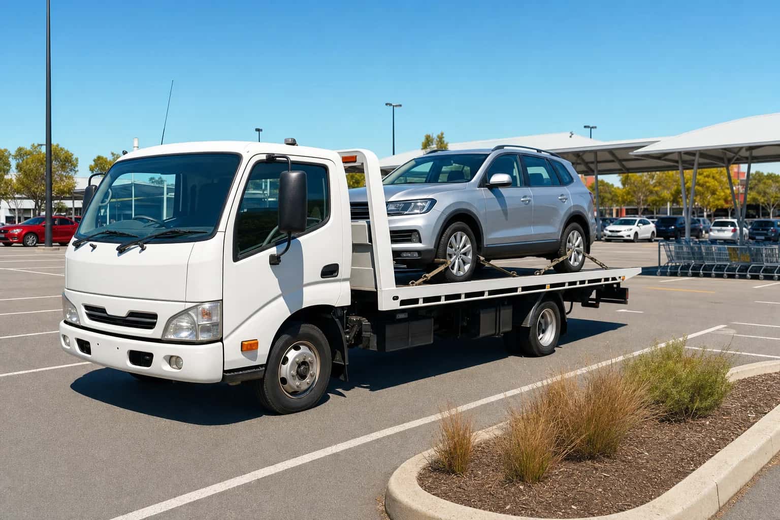 Quokka Towing tilt tray tow truck on a job in Cannington, Western Australia