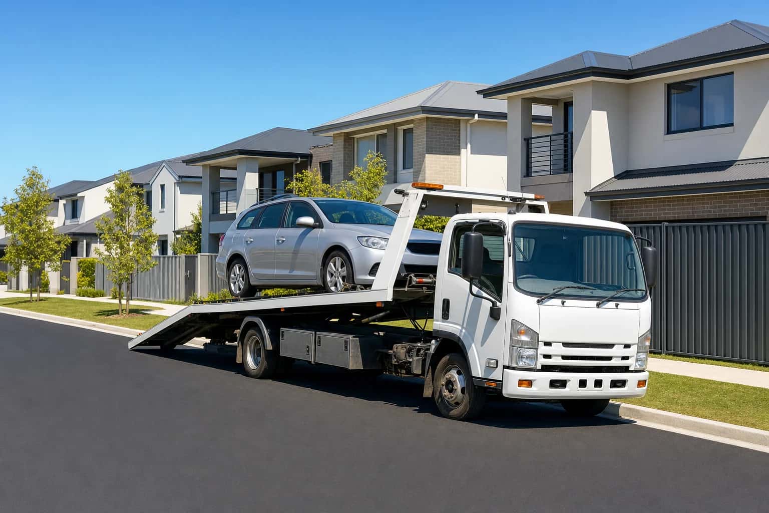 Quokka Towing tilt tray tow truck on a job in Ellenbrook, Western Australia