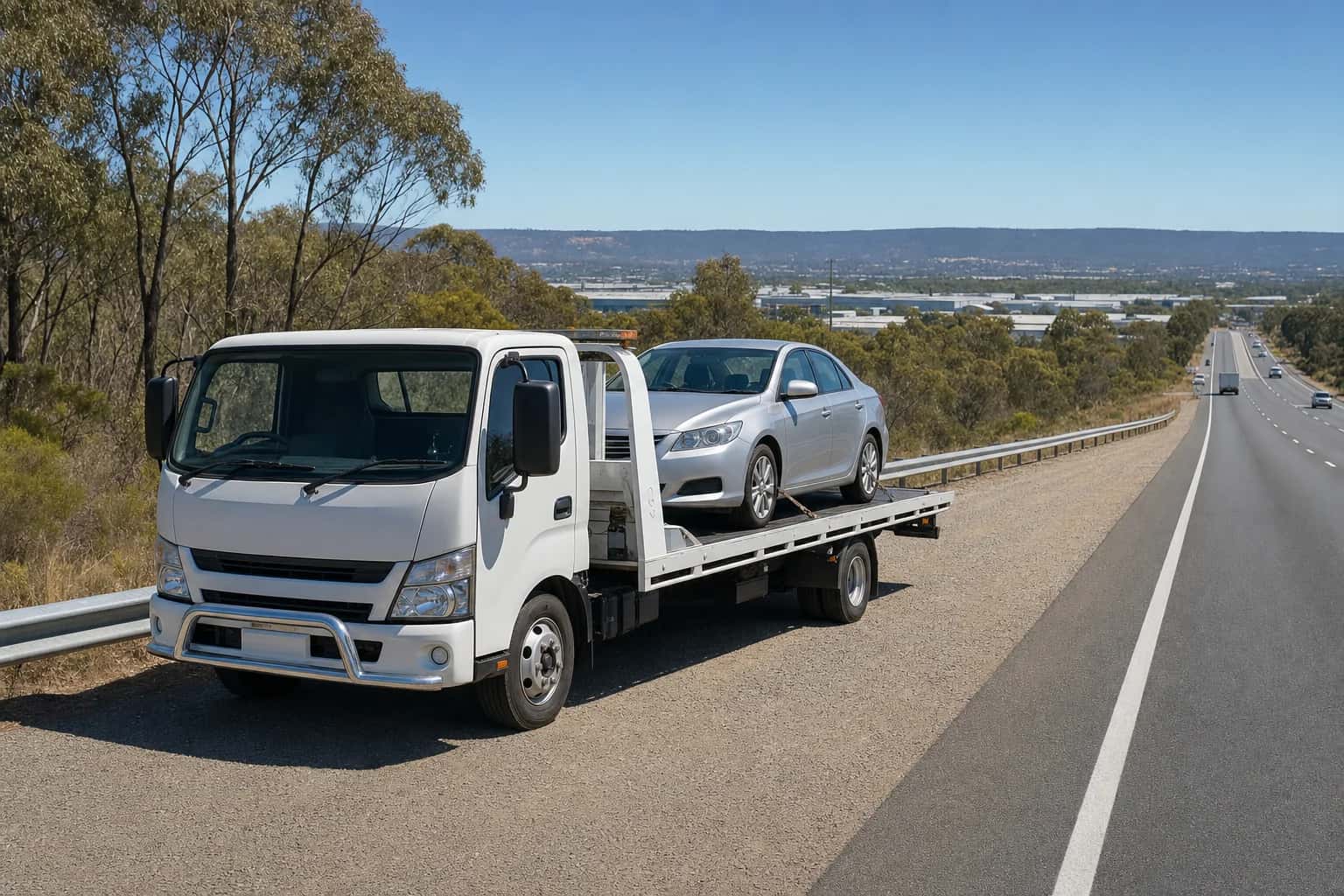 Quokka Towing tilt tray tow truck on a job in Midland, Western Australia