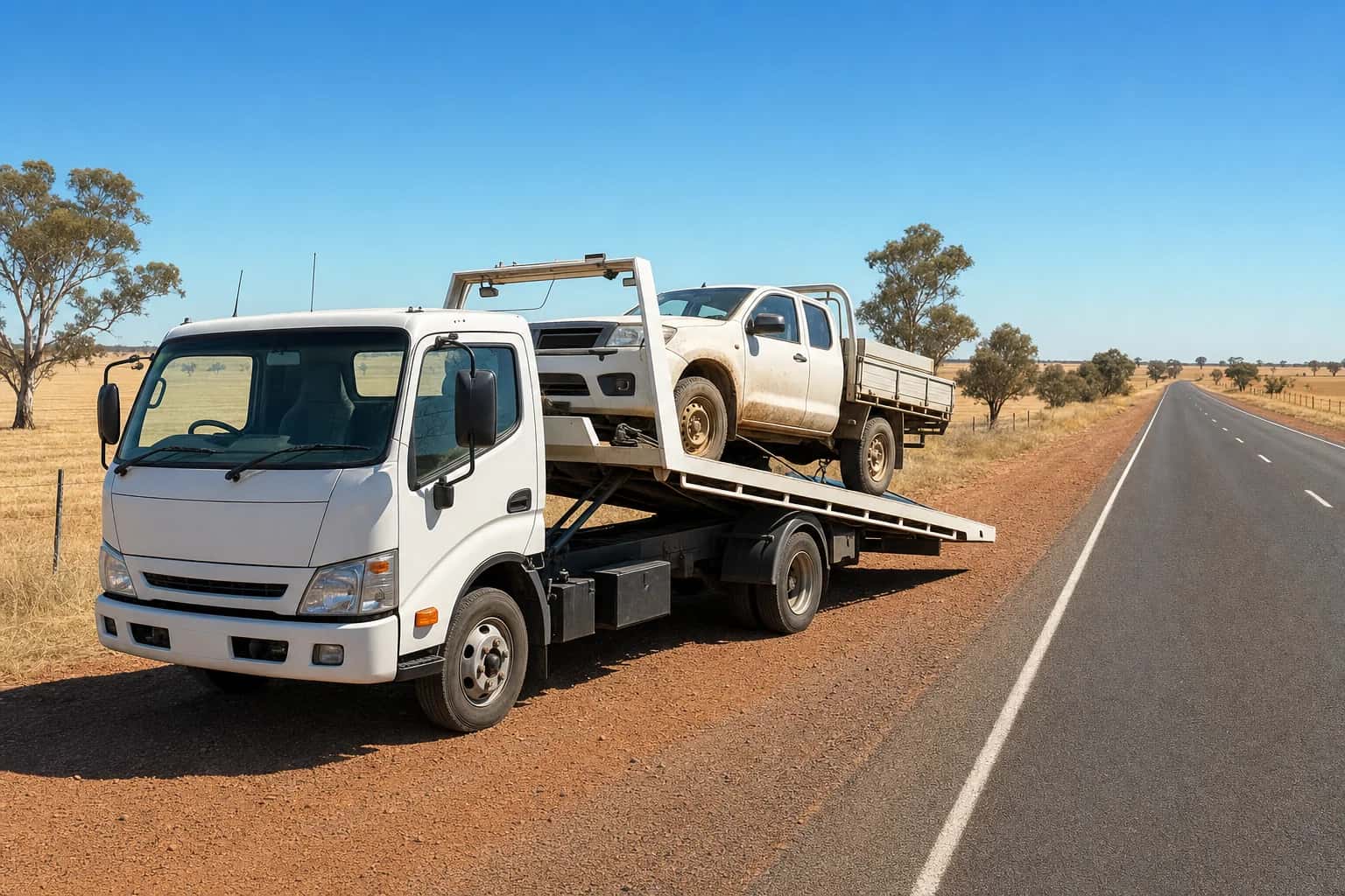 Quokka Towing tilt tray tow truck on a job in Northam, Western Australia